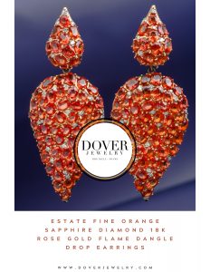 Estate Fine Orange Sapphire Diamond 18K Rose Gold Flame Dangle Drop Earrings