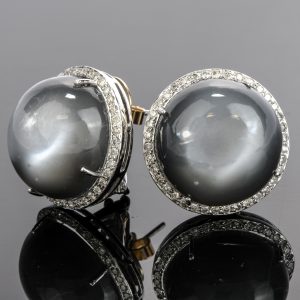 Vinatge Moonstone Cabochon Diamond Stud Earrings