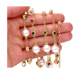 Judith Ripka Estate Tourmaline Pearl Diamond Gold Chain Necklace