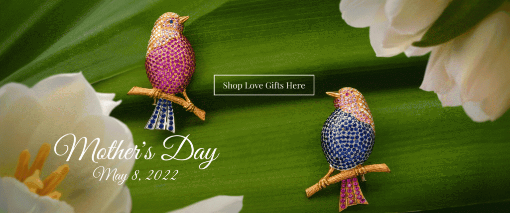 Vintage Diamond Pink Blue Sapphire 18K Yellow Gold Bird Cluster Brooch Pin