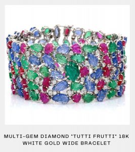 Multi-Gem Diamond "Tutti Frutti" 18K White Gold Wide Bracelet
