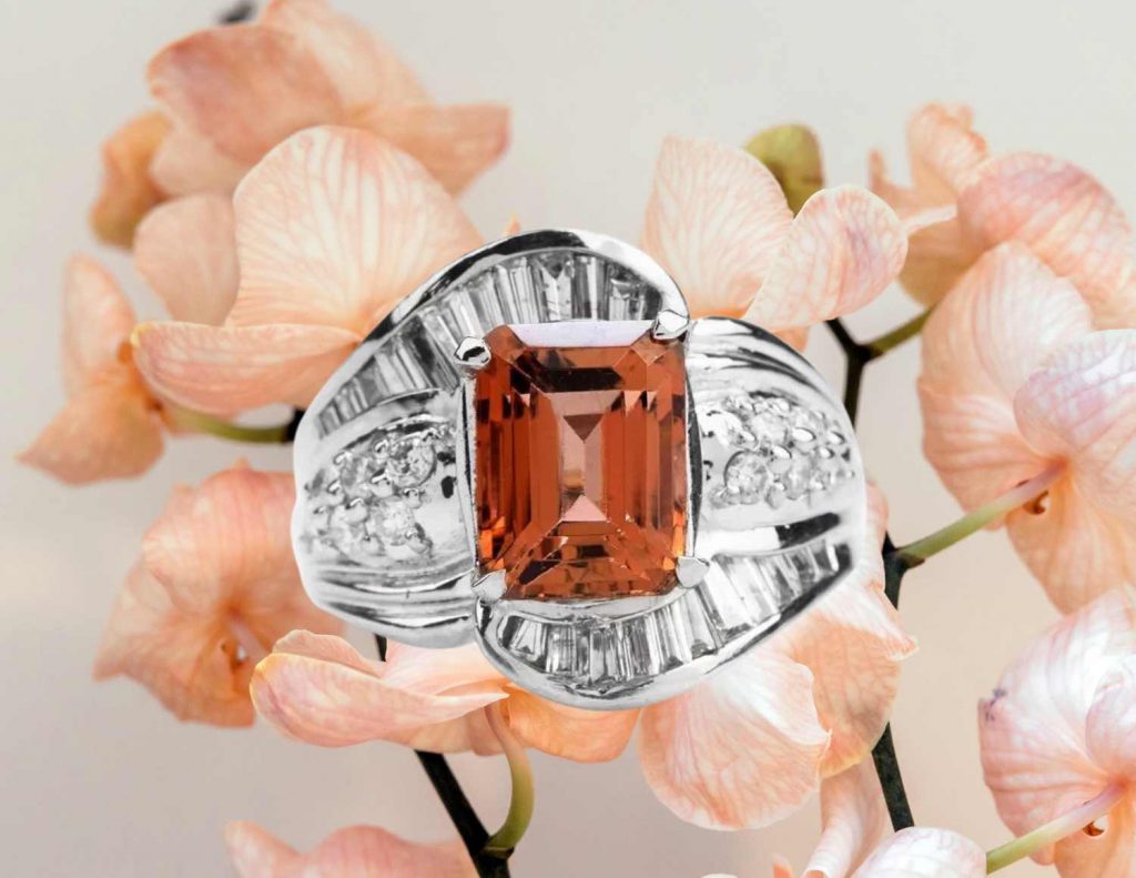 Imperial Topaz Diamond Platinum Cocktail Ring