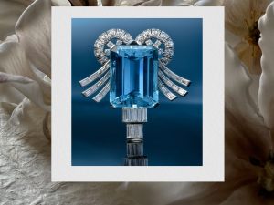 Art Deco GIA Aquamarine Diamond Platinum Brooch Pin Pendant