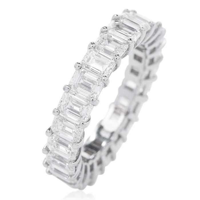 5.51cts Emerald Diamond Platinum Eternity Ring