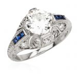 Antique Art Deco Diamond Blue Sapphire Filigree Engagement Ring