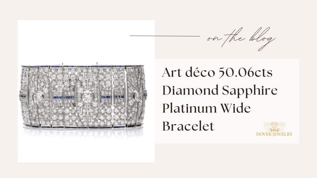 Art déco 50.06cts Diamond Sapphire Platinum Wide Bracelet