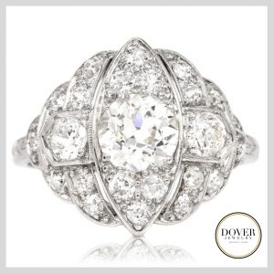 Antique Art Deco 2.10cts Old Diamond Platinum Navette Engagement Ring