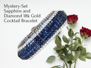 Mystery-Set Sapphire and Diamond 18k Gold Cocktail Bracelet Dover Jewelry Brickell