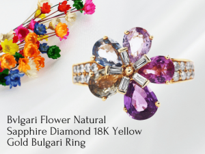 Bvlgari Flower Natural Sapphire Diamond 18K Yellow Gold Bulgari Ring Dover Jewelry Brickell