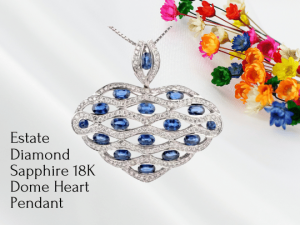 Estate Diamond Sapphire 18K Dome Heart Pendant Dover Jewelry Brickell