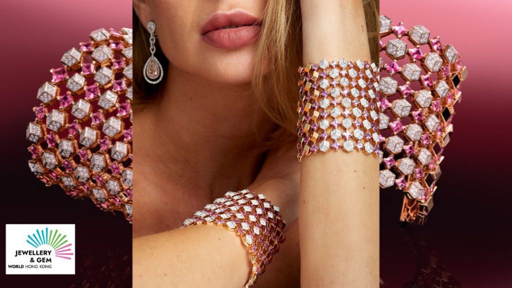 Paolo Costagli pink sapphire and gold large cuff bracelets from Dover Jewelry's High Value Collection, showcasing bold, luxurious design and exquisite craftsmanship