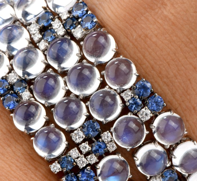 Moonstone Diamond Sapphire 18k Gold Wide Bracelet
