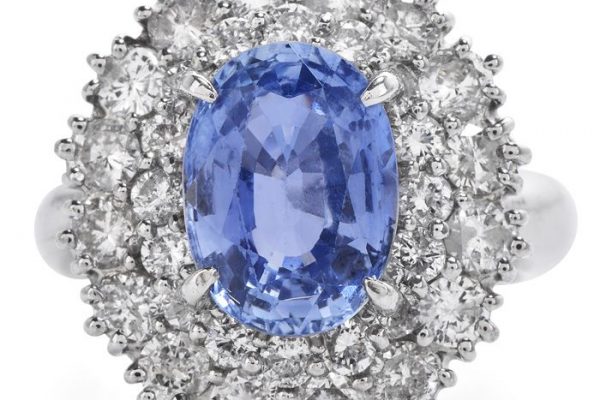 GIA Diamond Sapphire Platinum Cocktail Double Halo Ring