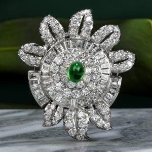 Vintage Diamond and Emerald Brooch