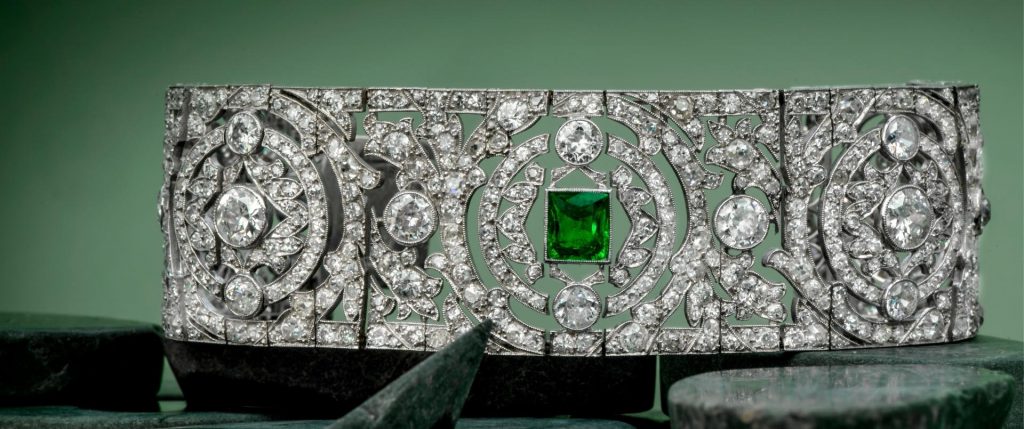 art deco emerald and diamond bracelet