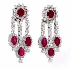 Estate 31.00ct Ruby Diamond 18K Gold Chandelier Earrings