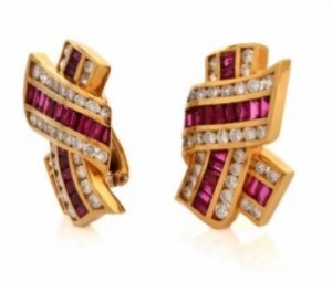 Krypell 12.11ct Ruby Diamond 18K Yellow Gold Clip-on Designer Earrings