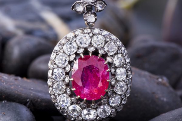 Antique Rare Burma Ruby No Heat Diamond Gold Pendant