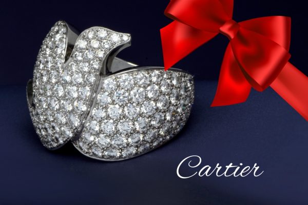 Cartier "Dove of Peace" Diamond 18K White Gold Pave Wide Cocktail Ring