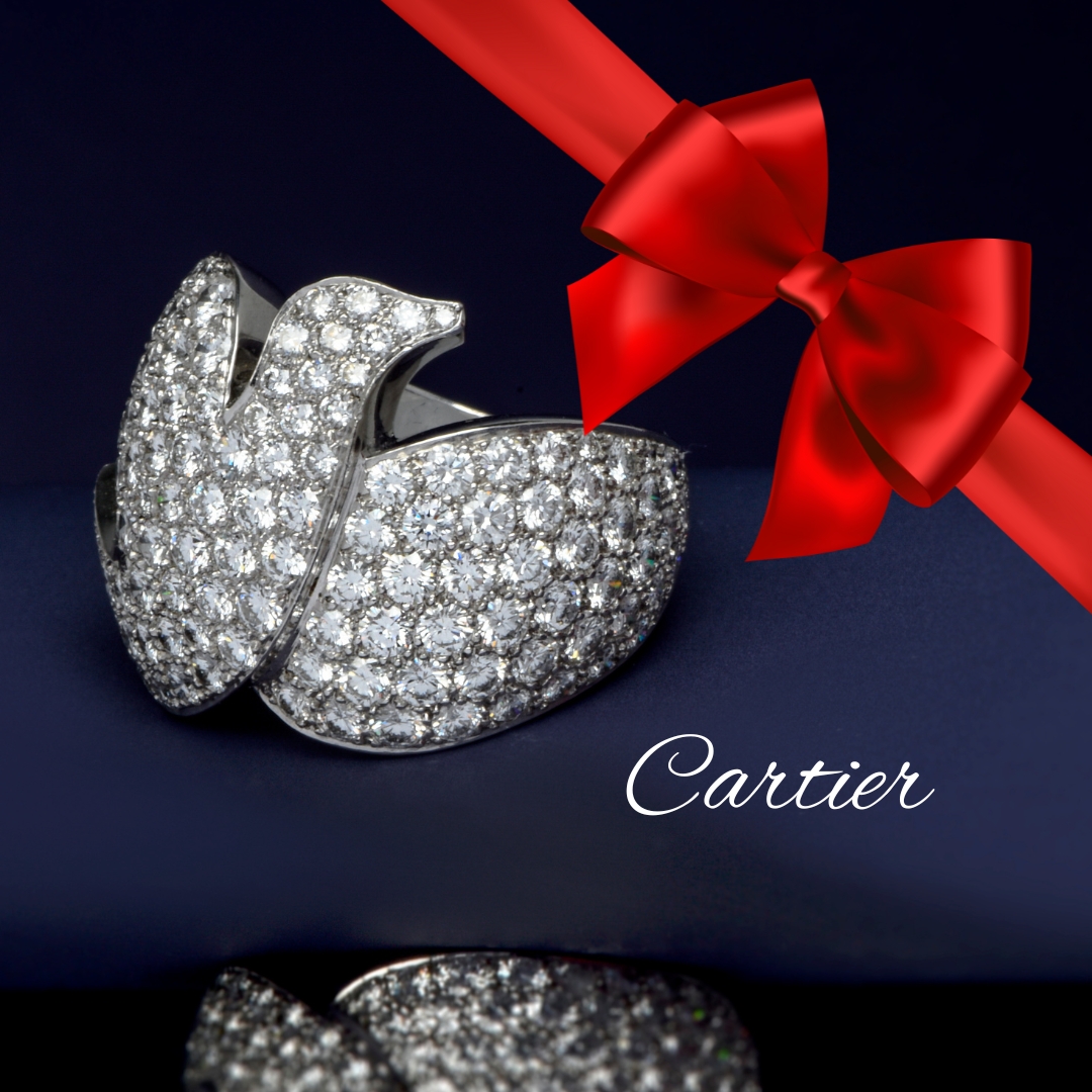 Cartier "Dove of Peace" Diamond 18K White Gold Pave Wide Cocktail Ring