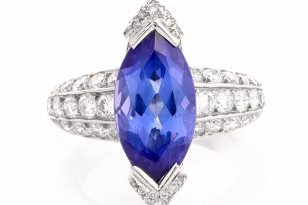 Marquise Tanzanite Diamond Platinum French Ring