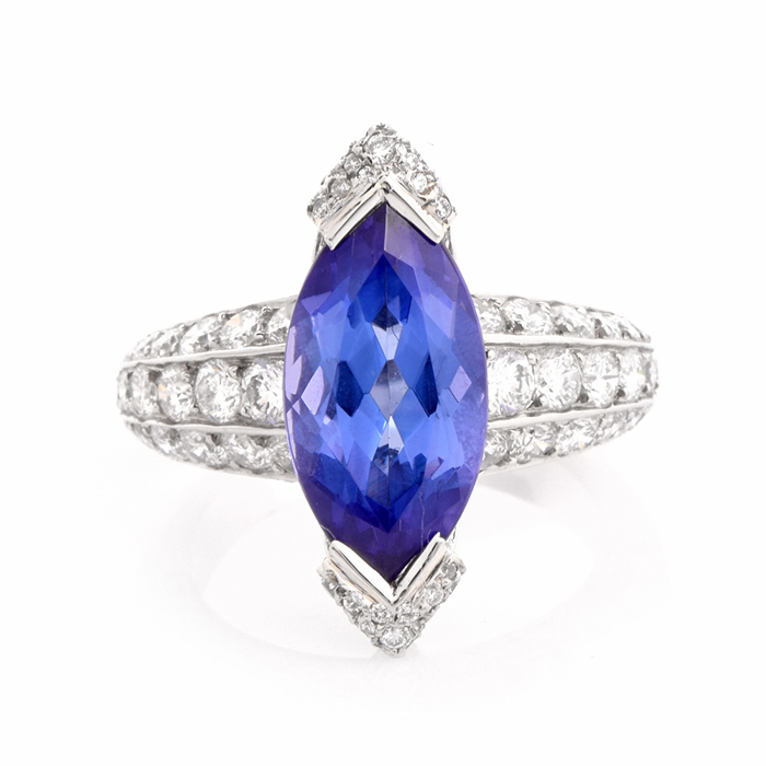 Marquise Tanzanite Diamond Platinum French Ring