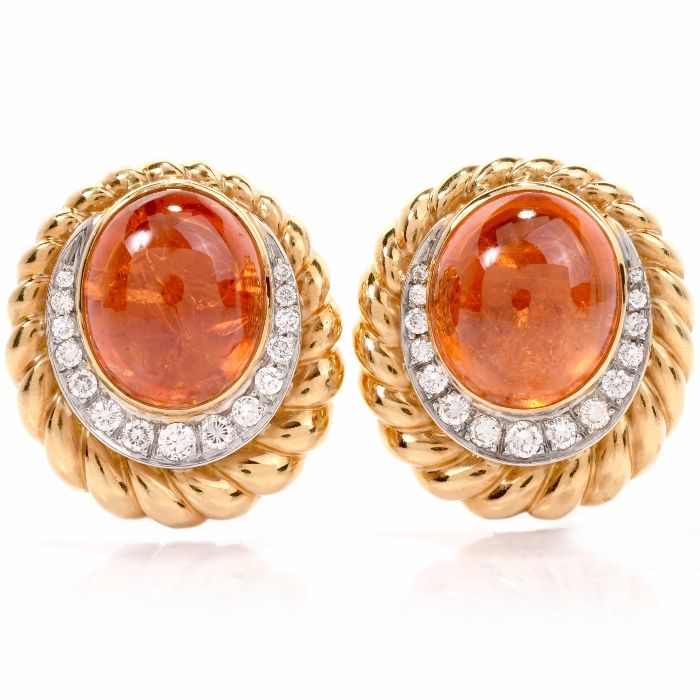 Garnet 18K Gold Dimaond Clipback Back Earrings