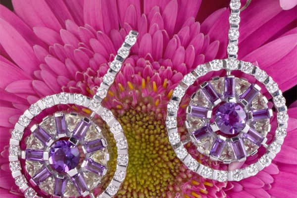 GARAVELLI 6.01cts Diamond Amethyst Gold Circular Drop Earrings