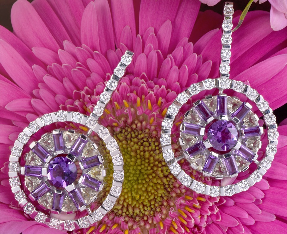 GARAVELLI 6.01cts Diamond Amethyst Gold Circular Drop Earrings