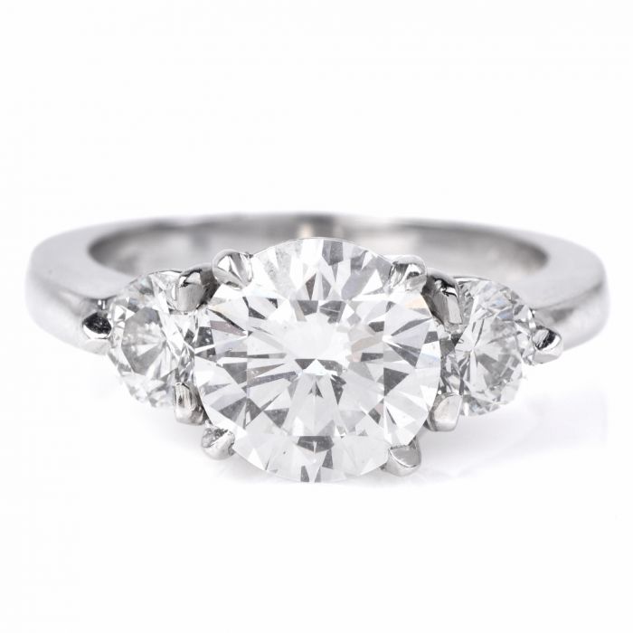 Three Stone Diamond Engagement Platinum Ring
