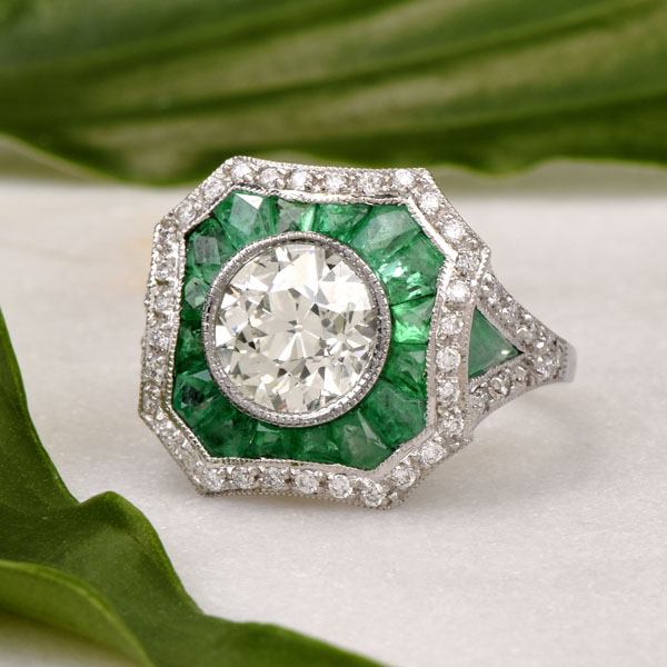 Emerald Diamond Engagement Ring