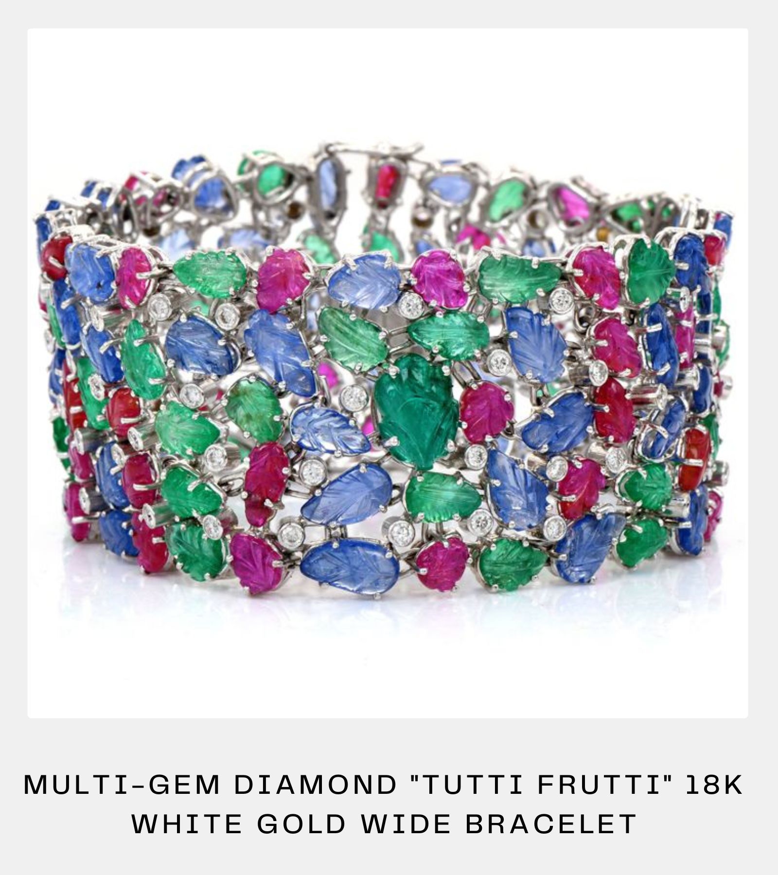Multi-Gem Diamond "Tutti Frutti" 18K White Gold Wide Bracelet