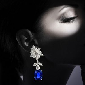 Natural GIA Blue Sapphire Diamond Pear Drop Platinum Earrings