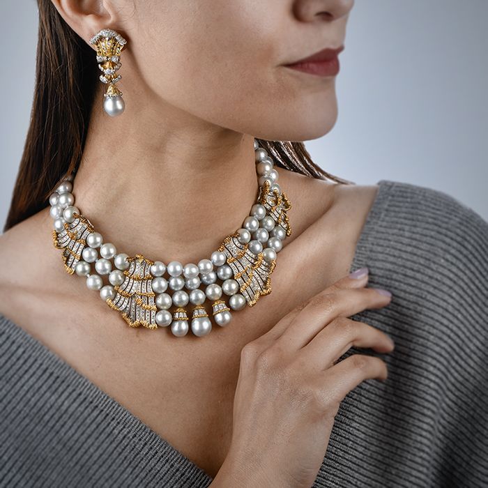 Buccellati Diamond Pearl 18K Gold Choker Necklace