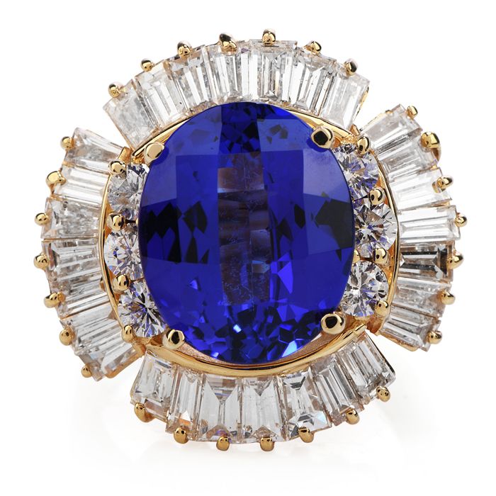 Estate Diamond Tanzanite 14K Gold Ballerina Cocktail Ring