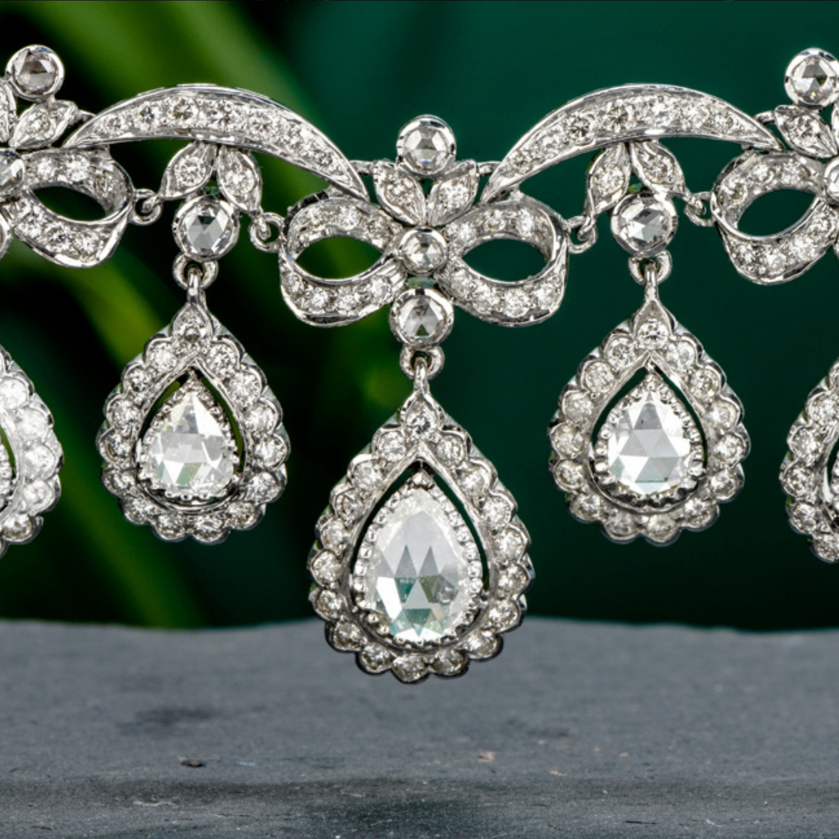Estate Rose Cut Diamond 18K Gold Edwardian Style Link Necklace