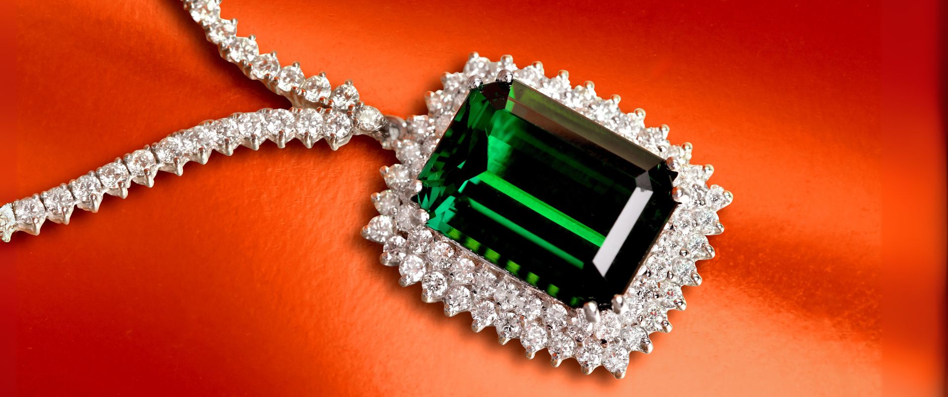 Estate diamond and 15.68 carat green tourmaline necklace in 18K gold — October birthstone jewelry