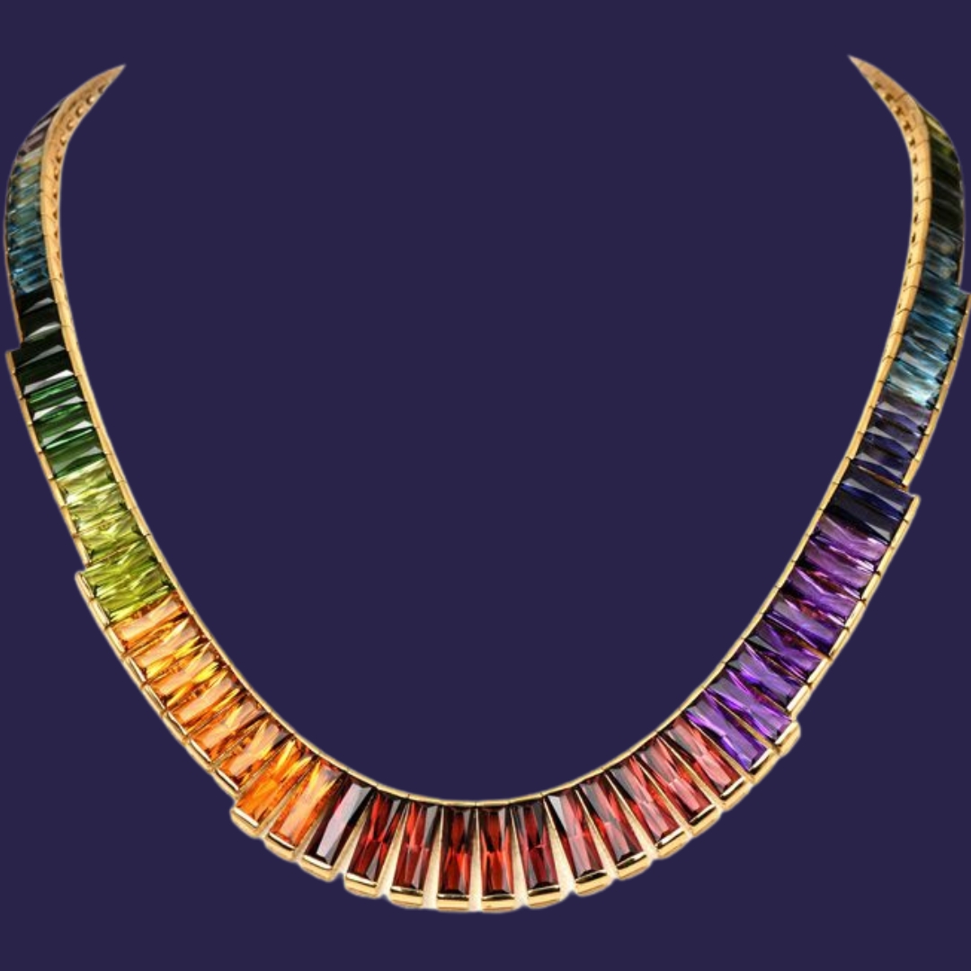 H.Stern Multicolor Gemstones 18K Yellow Gold Rainbow Graduated Link Necklace
