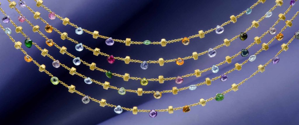 Marco Bicego Paradise 18K Yellow Gold long Multicolor Gemstone Five Rows long Necklace