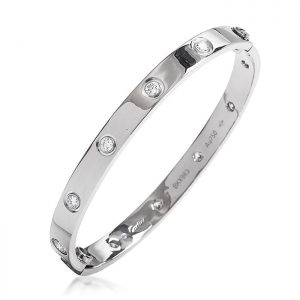 Cartier Love 10 Diamond 18K White Gold Bangle Bracelet Size 17