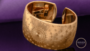 Vintage Buccellati 18K Gold Wide Satin Engraved Cuff Bracelet