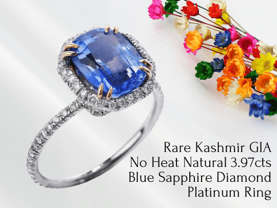 Rare Kashmir GIA No Heat Natural 3.97cts Blue Sapphire Diamond Platinum Ring