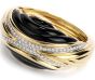 Estate Diamond Onyx 18K Gold Large Wide Bangle Bracelet