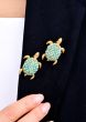 Vintage Set of Two Turtles Persian Turquises Ruby 18K Yellow Gold Brooch Pin