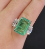GIA Emerald Diamond 3 Stone Platinum Engagement Cocktail Ring. 833803 - 865201