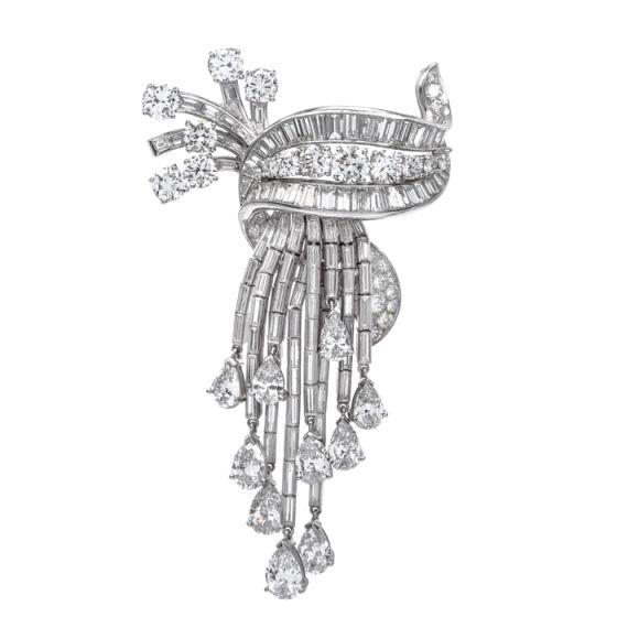 Vintage 21.90cts Diamond Platinum Tassel Brooch Pin-Dover Jewelry