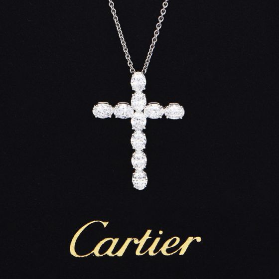 Cartier 7.18 carats Platinum  Diamond Cross Pendant Necklace 