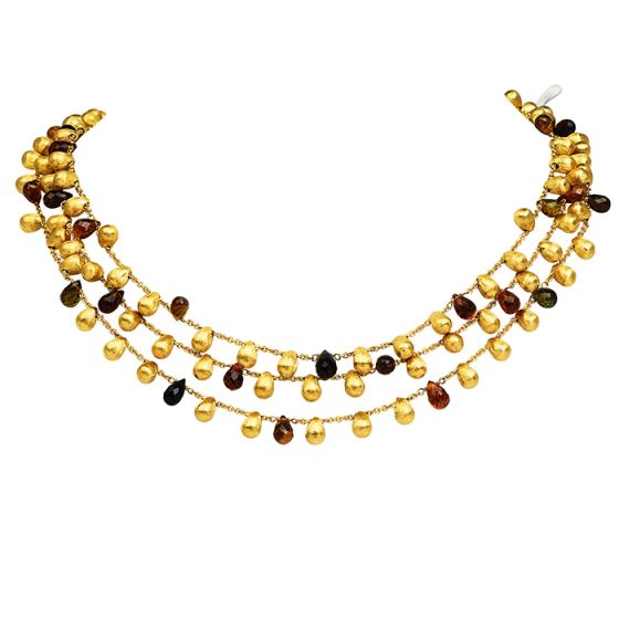 Marco Bicego Paradise Citrine Tourmaline 18K Yellow Gold Three Strand Bead Necklace