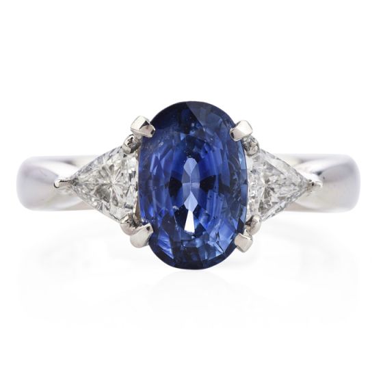 GIA Oval Sapphire Diamond Platinum Three Stone Ring