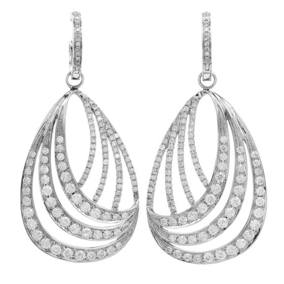Modern 3.79 Carats Diamond White Gold Crossover Dangle Earrings
